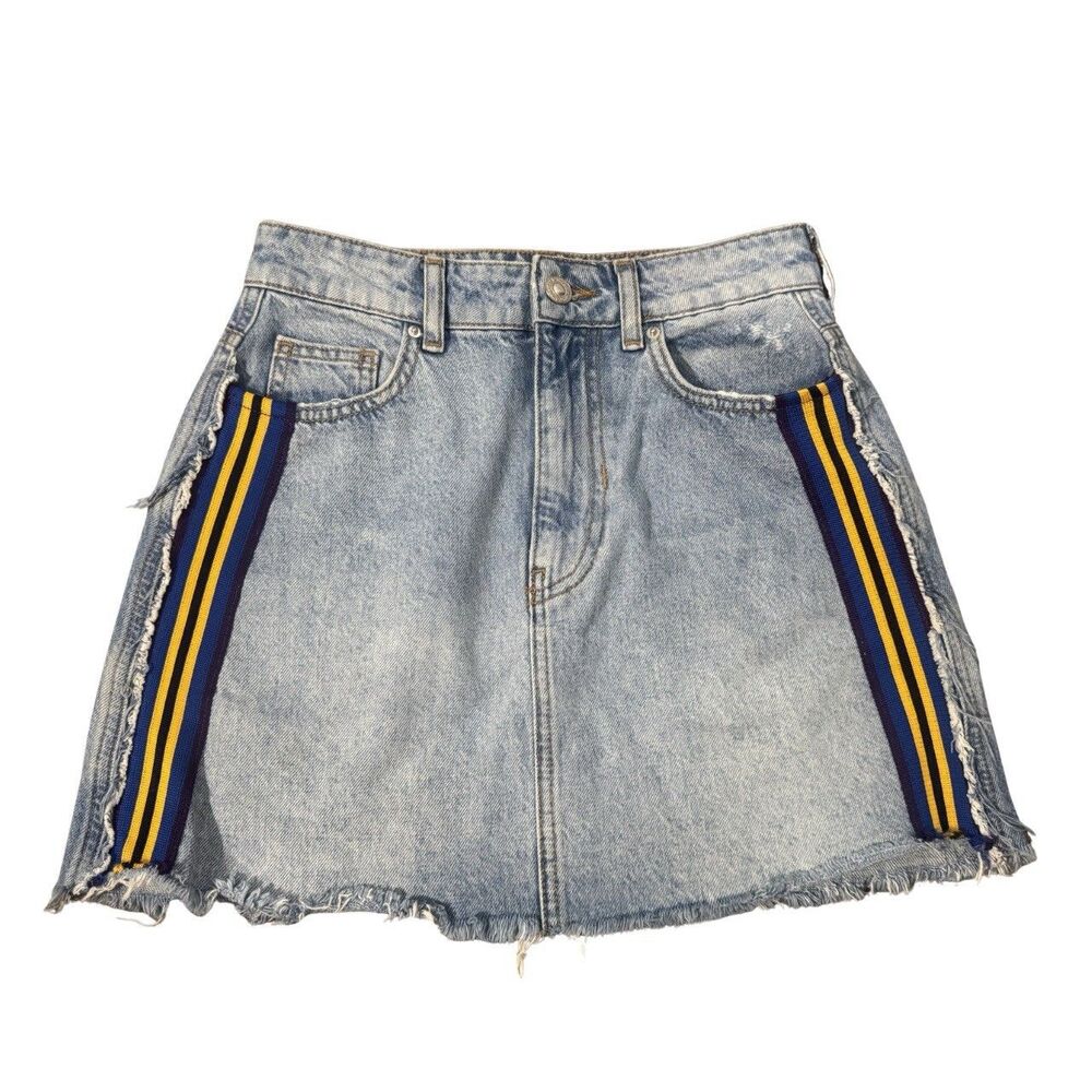 Striped Retro 90s Y2K Blokette Blokecore Sporty Streetwear Denim Mini Skirt 2 XS